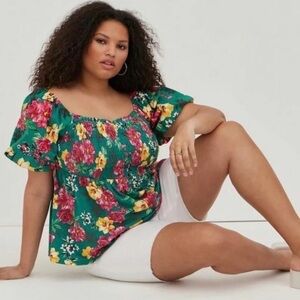 Torrid Green Floral Smocked Babydoll Top